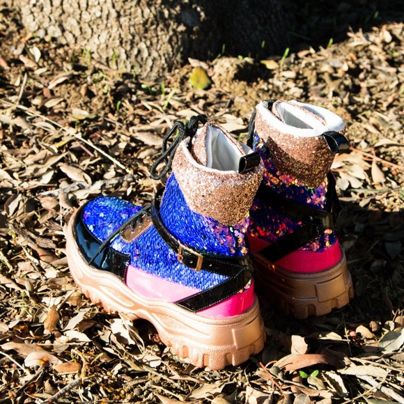 NEW🔥 Sequin Glitter Low Platform Sneakers Booties - Picture 4 of 5